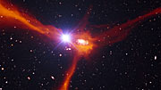 Zoom of an artist's impression of a galaxy accreting material from its surroundings