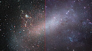 Vergleich der Großen Magellanschen Wolke zwischen Infrarot und sichtbarem Licht