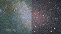 Comparação de imagens no visível e no infravermelho da Pequena Nuvem de Magalhães