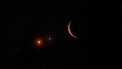Animação de um exoplaneta em torno de duas anãs castanhas