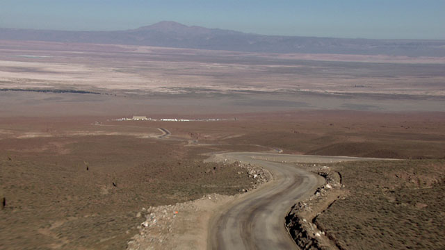 Aerial view of the road to ALMA OSF