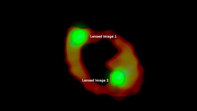 Představa pozorování gravitačně zobrazené aktivní galaxie pomocí teleskopu ALMA