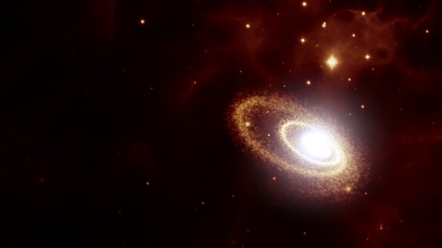 Rotující černá díra trhá hvězdu na kusy (představa)