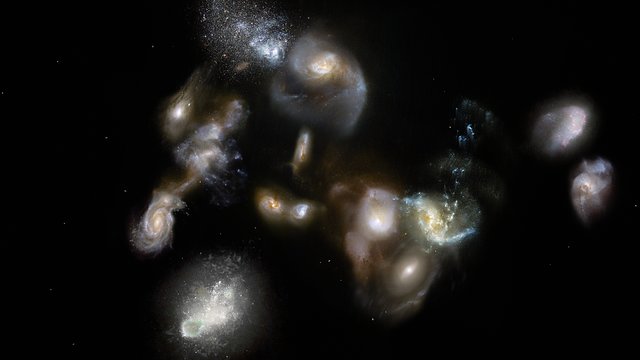 Animation einer gewaltigen lange zurückliegenden Galaxienverschmelzung