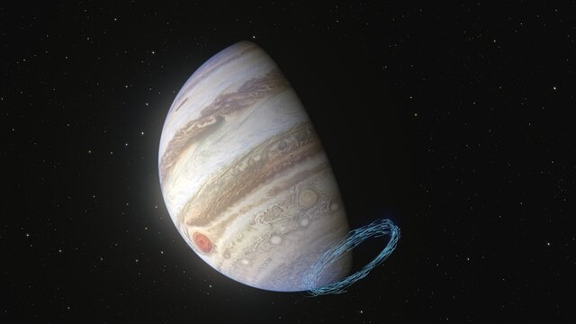 Kraftige stratosfæriske vinde nær Jupiters Sydpol (animation)
