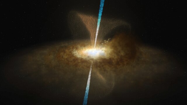 Konstnärlig animation av den aktiva galaxkärnan i Messier 77