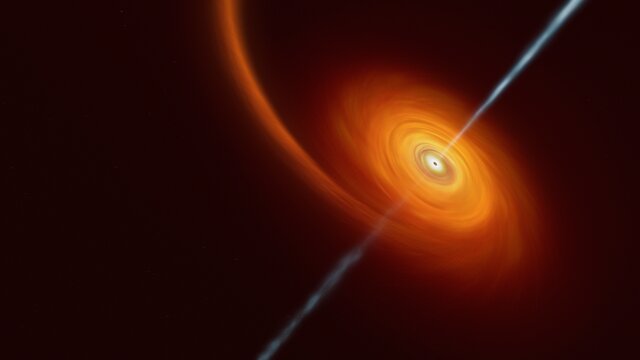 Animace černé díry pohlcující hvězdu