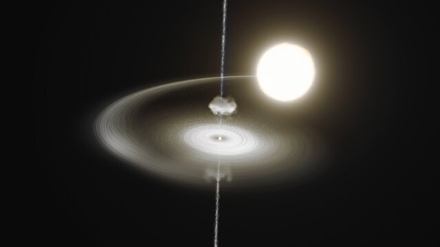 Animação artística do pulsar PSR J1023+0038