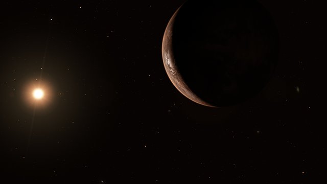 Vue d’artiste de l’étoile de Barnard et de sa super-Terre