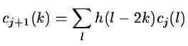 $\displaystyle c_{j+1}(k) = \sum_l h(l-2k) c_j(l)$